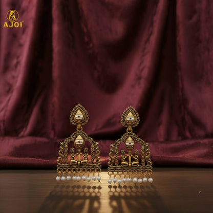 Royal Temple Muse Gold-Tone Jhumka Earrings with Pearl Danglers