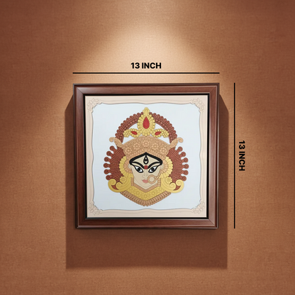 Maa Durga Wall Art with Wooden Frame – Traditional Hindu Goddess Durga Decorative Wall art for Home, Office & Pooja Room