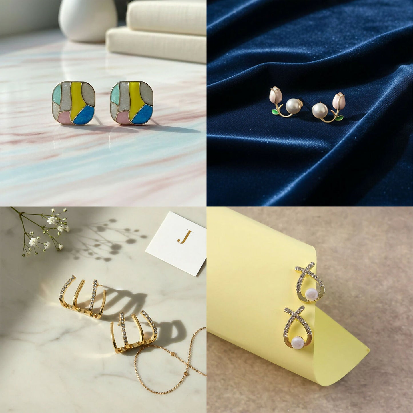 Zircon detailed earrings from Korean style collection