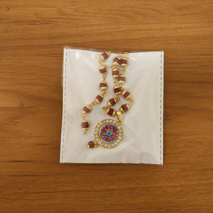 Rudraksha Necklace & Bracelet Set with Colorful Pendant