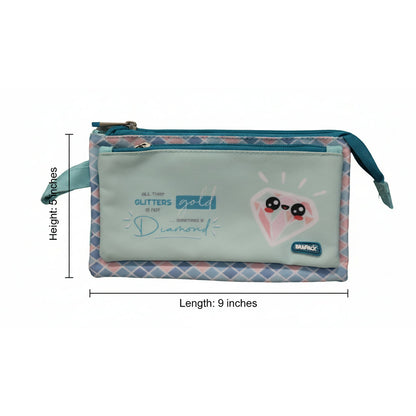 Cute Multicolor Pencil Pouch for Girls & Boys | Diamond Design | Multi-Pocket Zipper Stationery Case for School & Office