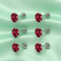 Silver plated Red Crystal Flat Back Stud Earrings for women and girls Combo Pack of 6