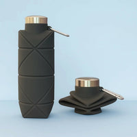 Black Collapsible Silicone Water Bottle 600ml Leakproof Travel