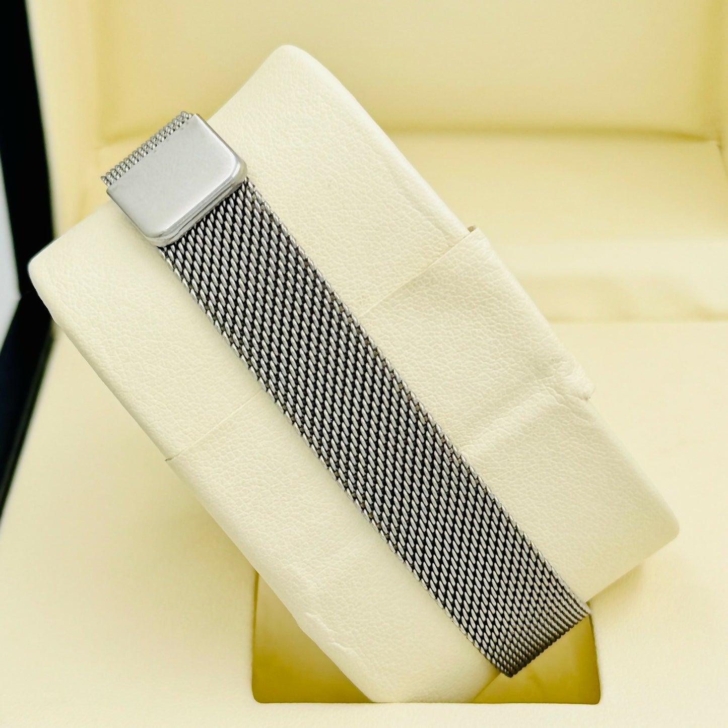 Silver Square Analog Watch with Mesh Strap