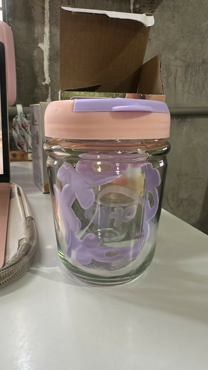 HOHO Cute Glass Milk Jar with Straw & Silicone Lid | 350ml Leakproof Reusable Mason Tumbler | Aesthetic Smoothie & Juice Cup for Kids & Adults | Pastel Purple Silicone Sleeve | 12cm x 7cm | Eco-Friendly Drinkware