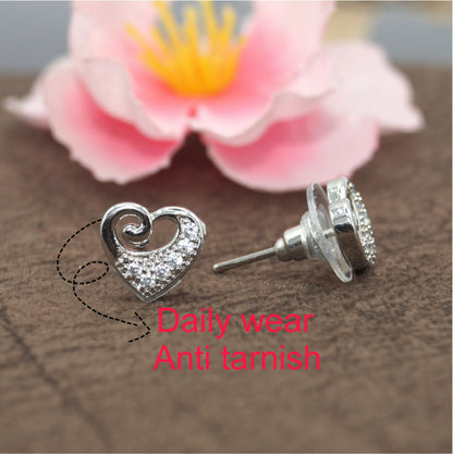 Sterling Silver Heart Stud Earrings with AD for women and girls