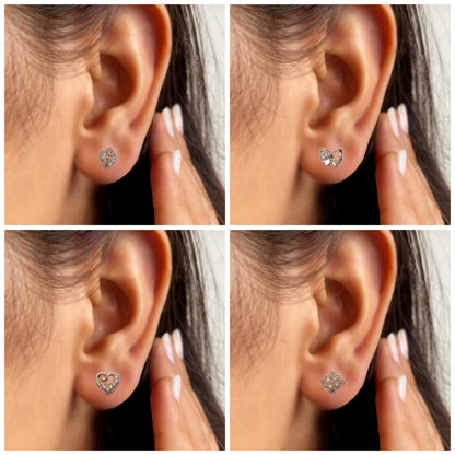 Rose Gold Plated CZ Stud Earrings Combo (4 Pairs) for women and girls
