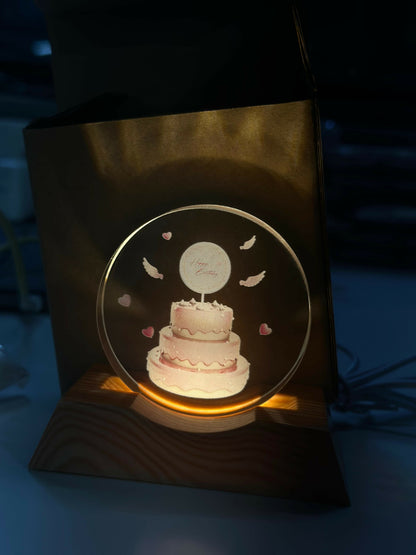 Happy Birthday Acrylic LED Lamp with Wooden Base | Birthday Night Light