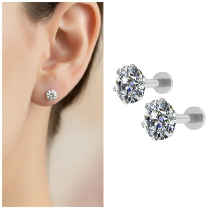 Silver Plated Round AD Solitaire Flat Back Stud Earrings