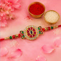 Ganesha Rakhi for Brother – Kundan Golden Finish with Beaded Thread
