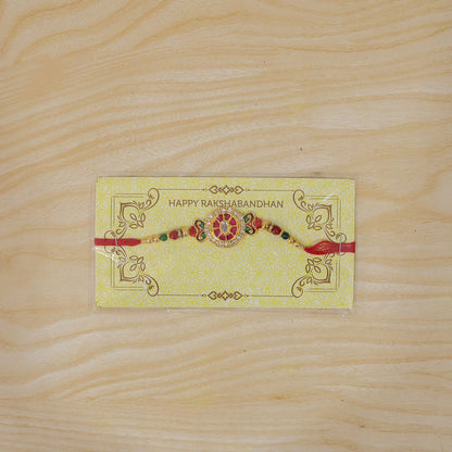 Traditional Round Kundan Rakhi with Beaded Thread for Raksha bandhan