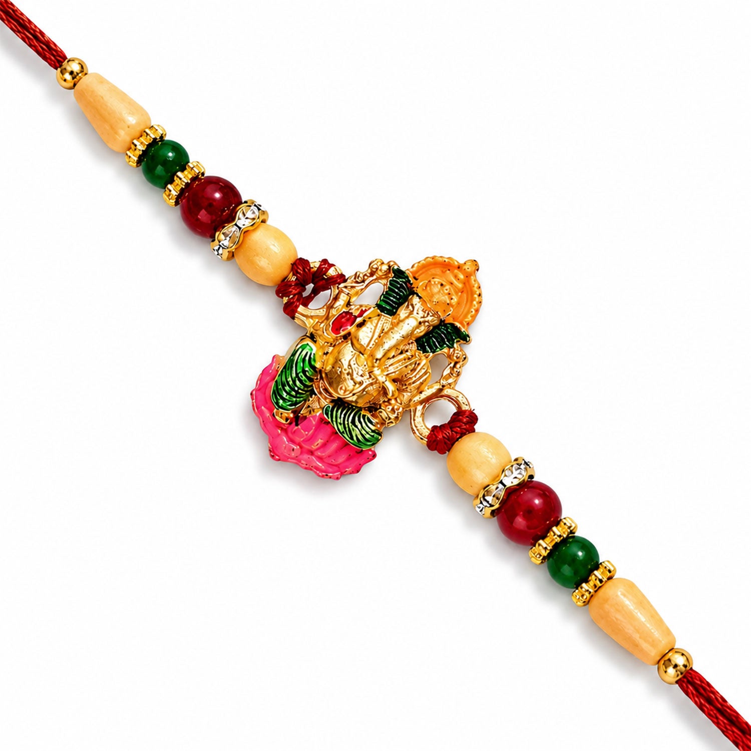 The Divine Ganesha Rakhi presented in a festive gift box, ideal for brothers.