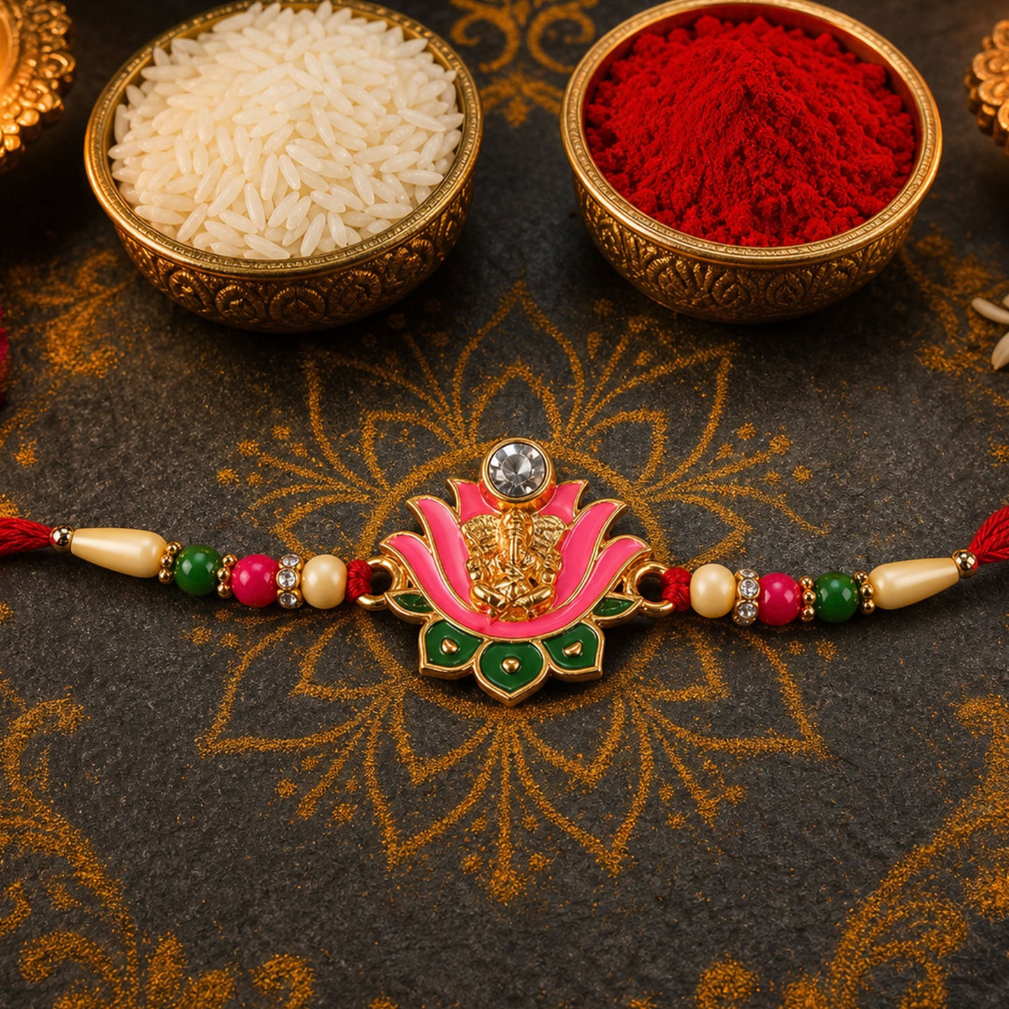 Lotus Ganesha Rakhi with Beads for Rakshabandhan