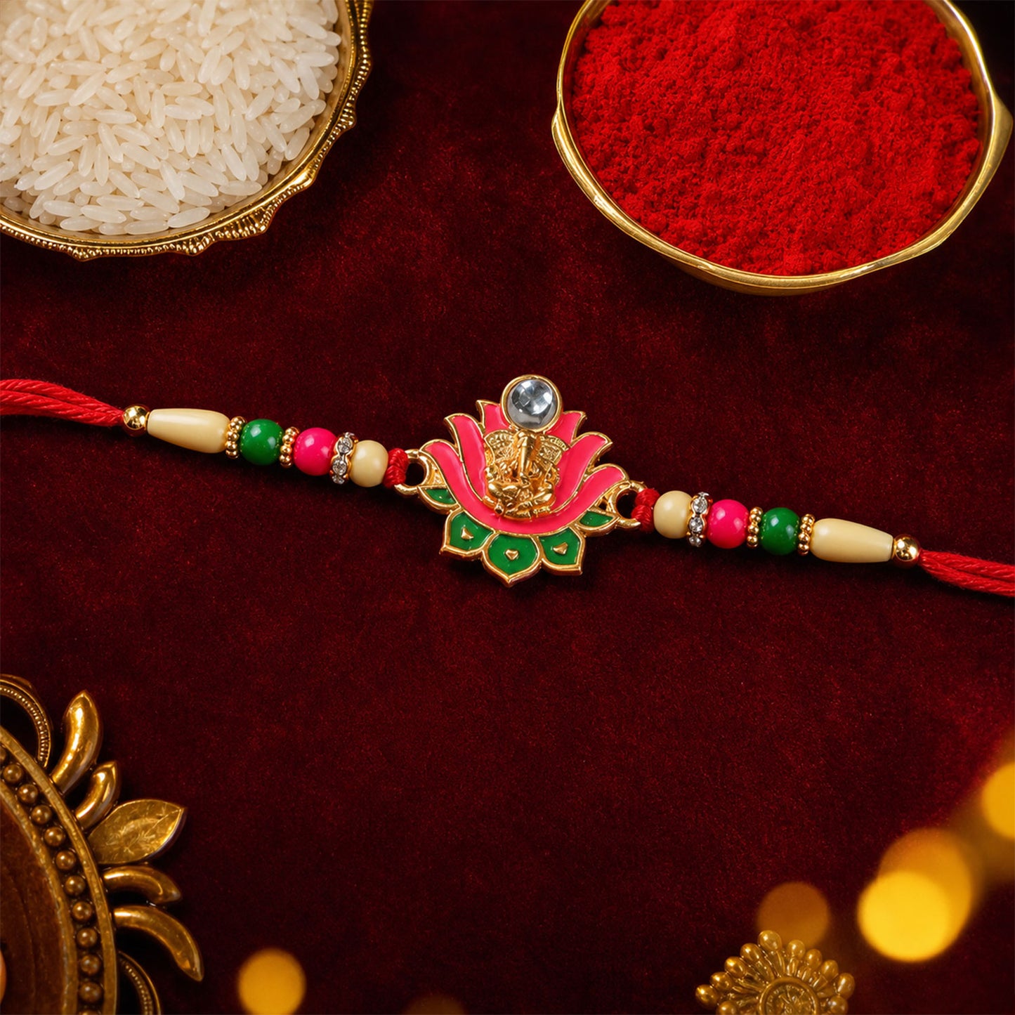 Lotus Ganesha Rakhi with Beads for Rakshabandhan