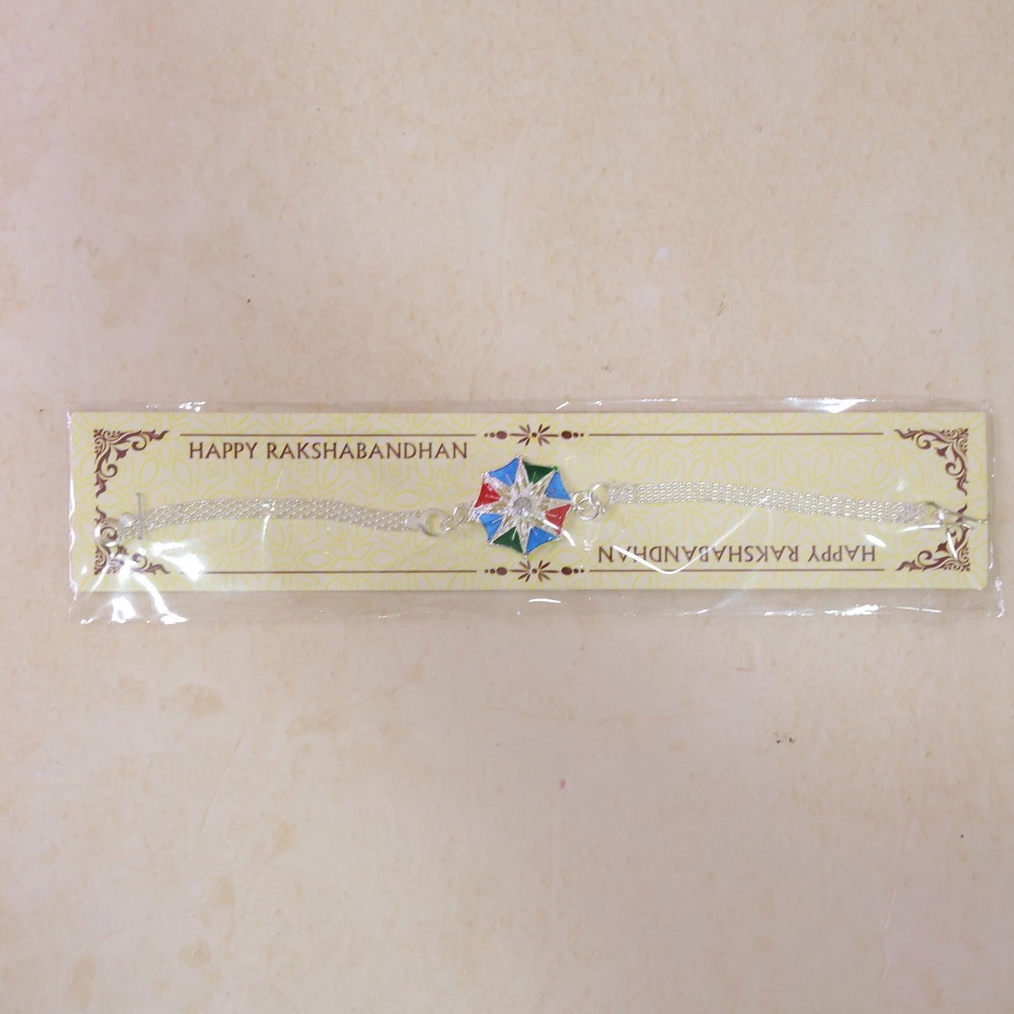 Premium Star-Shaped Meenakari Enamel Crystal Silver Chain Rakhi for Brother