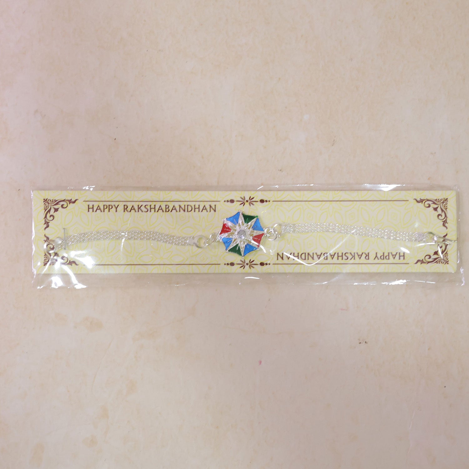 Premium Star-Shaped Meenakari Enamel Crystal Silver Chain Rakhi for Brother