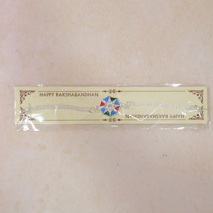 Premium Star-Shaped Meenakari Enamel Crystal Silver Chain Rakhi for Brother