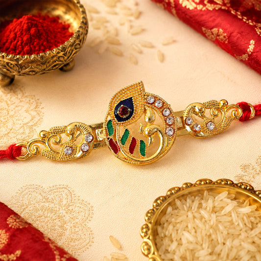 Krishna Flute Rakhi – Golden Enamel Design for Brother's Wrist