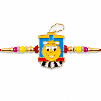 Train Cartoon Kids Rakhi – Colorful Beads & Red Thread Festive Gift