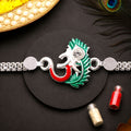 Om Charm Morpankh Silver Chain Crystal Diamond Rakhi for Brother