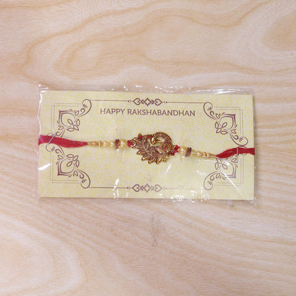 Peacock Rakhi with Pearl Beads, Elegant Festive Bracelet