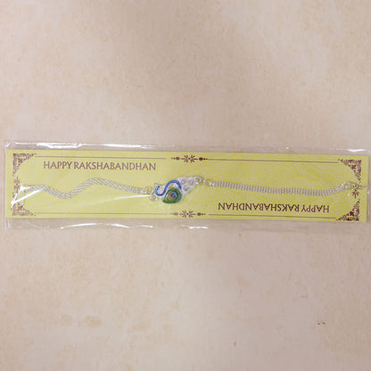 Peacock Design Enamel Crystal Silver Chain Rakhi for Brother