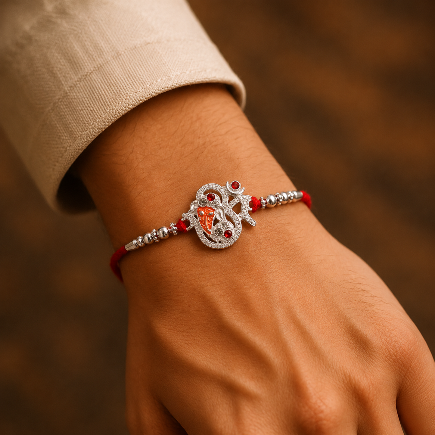 Silver Ganesh Rakhi Thread Bracelet (1 Pc)
