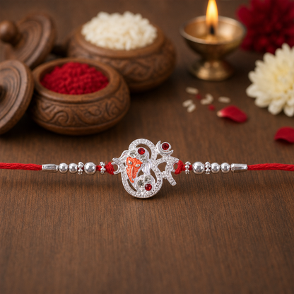 Silver Ganesh Rakhi Thread Bracelet (1 Pc)