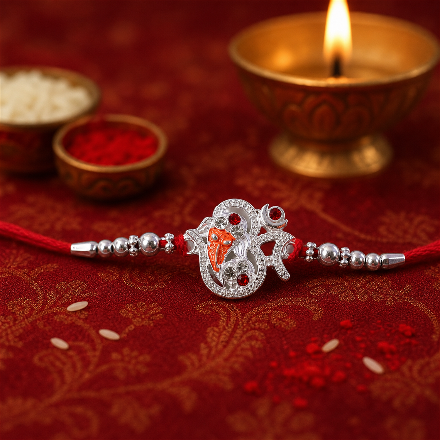 Silver Ganesh Rakhi Thread Bracelet (1 Pc)