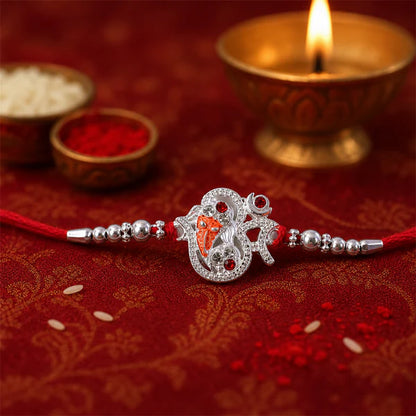 Silver Ganesh Rakhi Thread Bracelet – Protection & Blessings for Brother