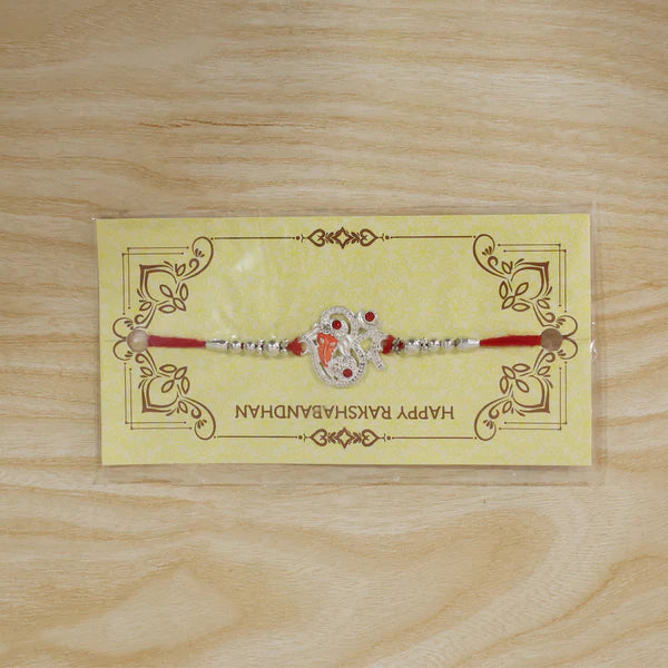 Silver Ganesh Rakhi Thread Bracelet – Protection & Blessings for Brother