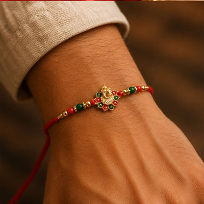 Ganesha Rakhi Beads and Stone Work for Raksha Bandhan (5pcs)