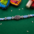 Silver Stone Bracelet Rakhi Festive Blue Thread Design