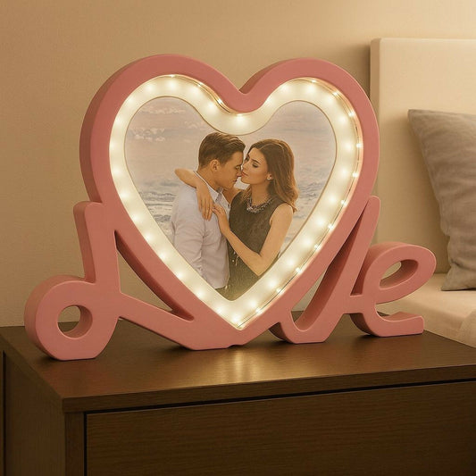Pink Heart LED Photo Frame with Love Stand – Romantic Couple Gift