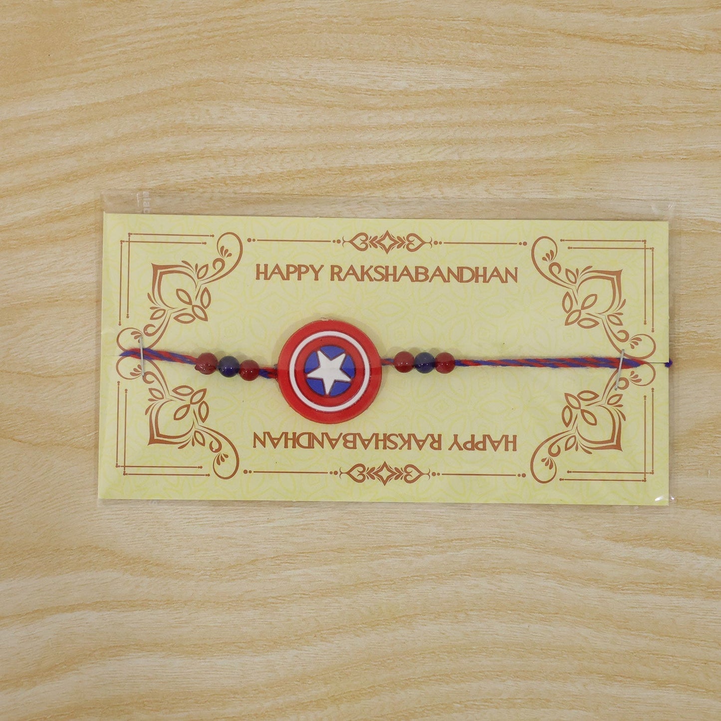 Superhero Shield Kids Rakhi with Playful Beaded Detailing Work (5pcs)