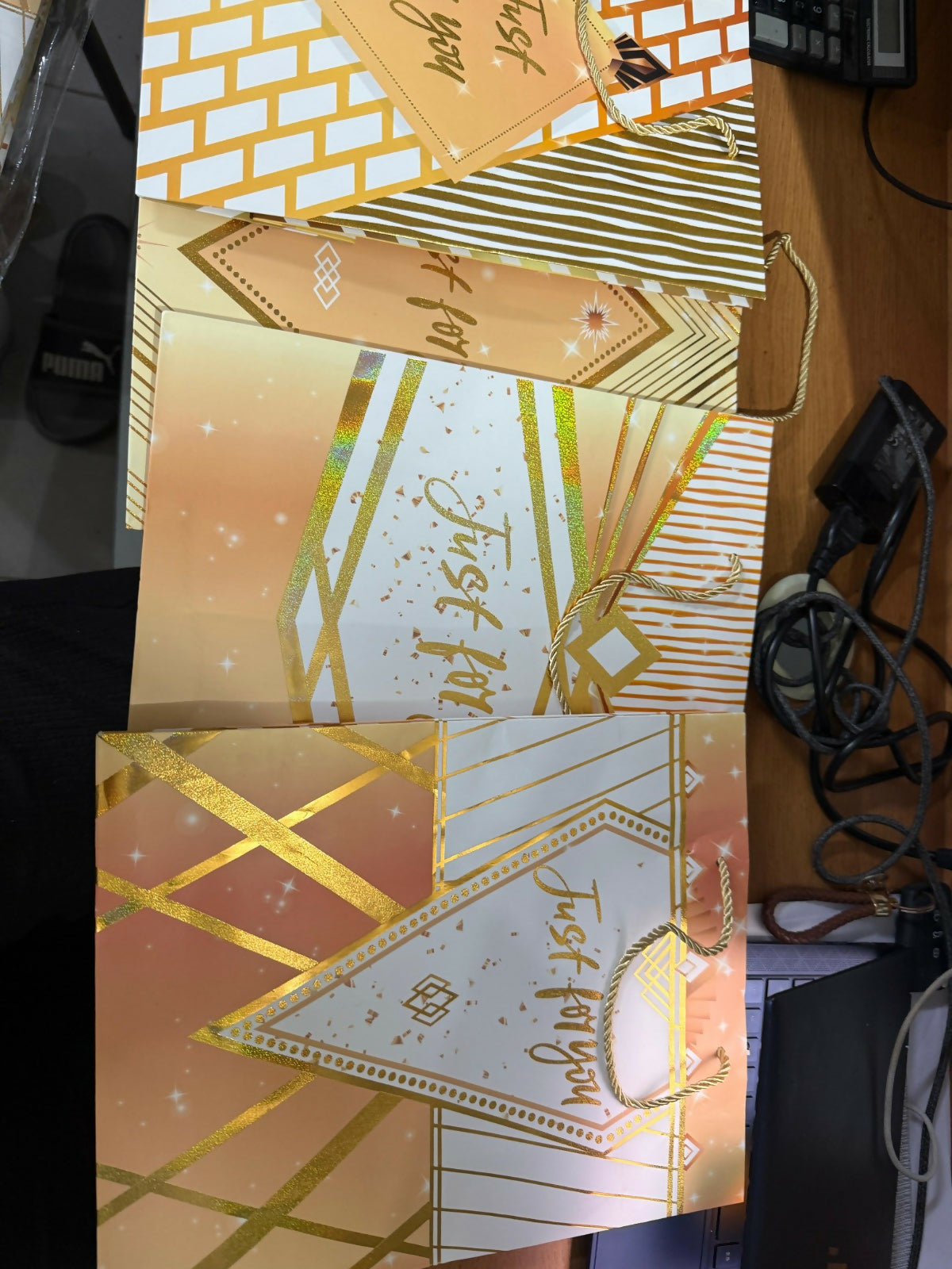 Premium Golden Design Gift Paper Bag with Handle 1 Piece