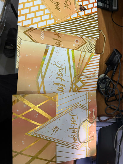 Premium Golden Design Gift Paper Bag with Handle 1 Piece