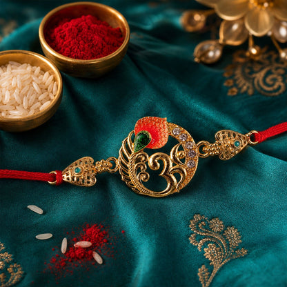 Om Peacock Designer Rakhi with Kundan Beaded Detail (5pcs)