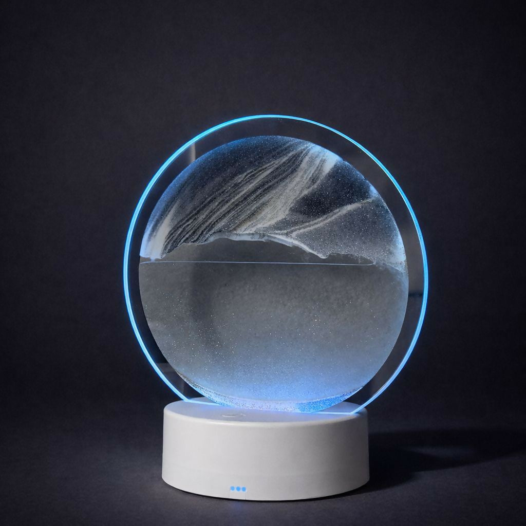 LED Round Static Black & White Sand Art Lamp | Ambient Decorative Night Light
