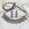 Premium Oxidised Silver-Plated Floral Choker Necklace Set