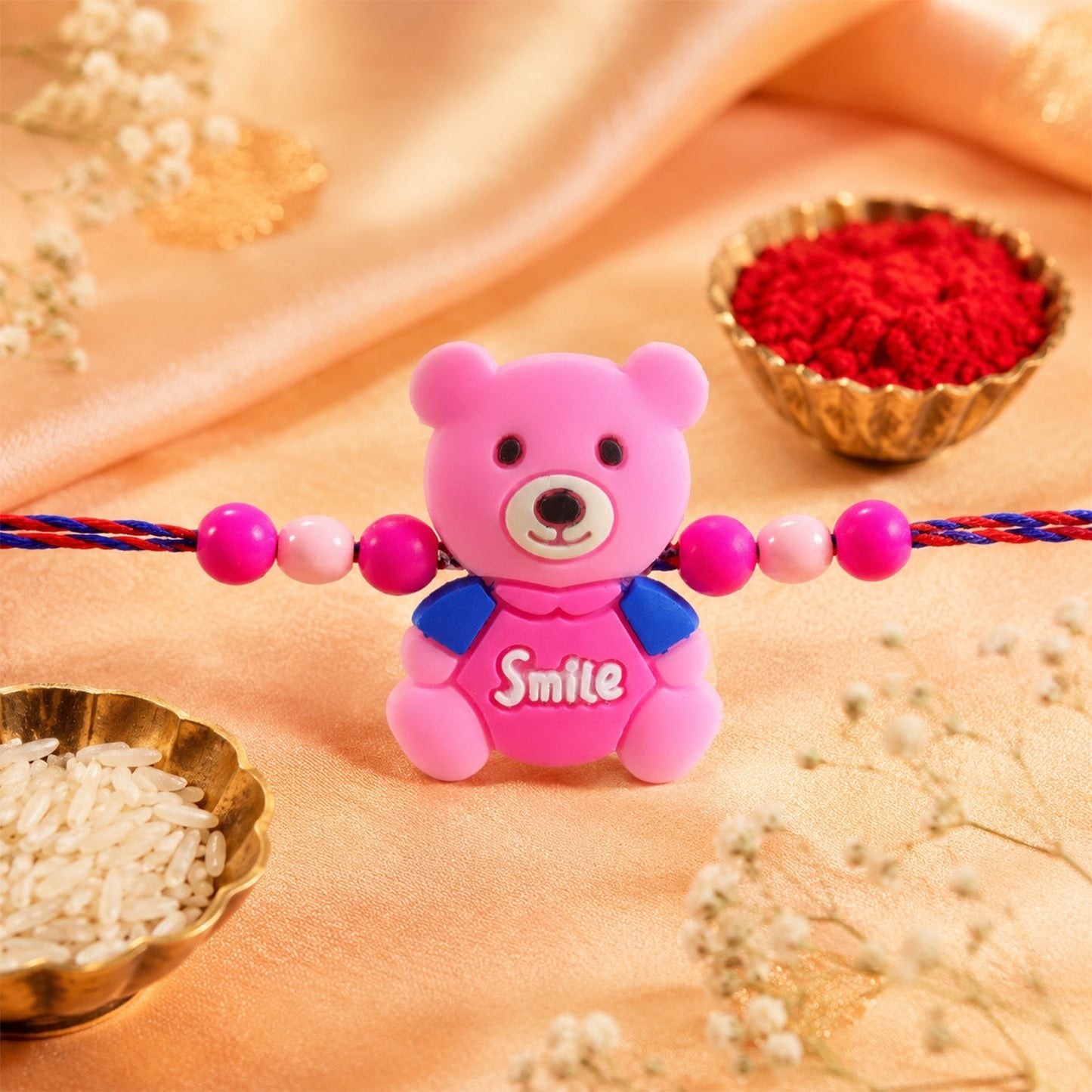 Teddy Bear Charm Rakhi Kids Beaded Festive Design (10pcs)