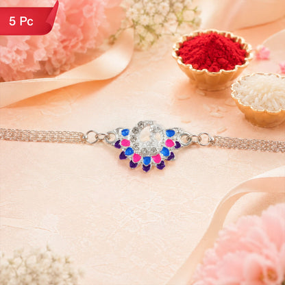Premium Silver Chain Rakhi with Peacock Motif Rakhi for Brother (5pcs)