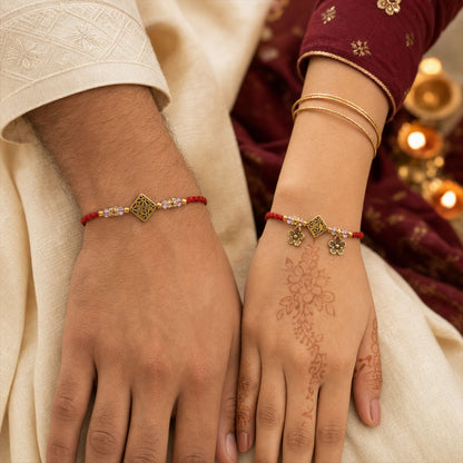 Classic Geometric Square Bhai Bhabhi Rakhi with Filigree Square for Festive Gifting