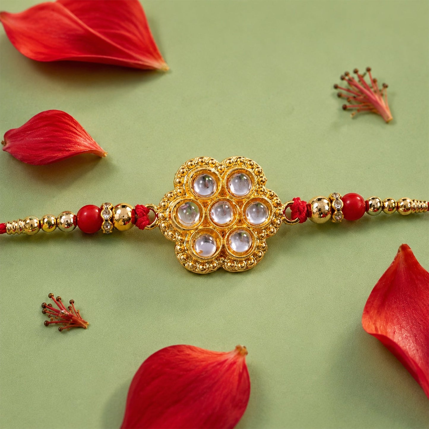 Kundan Rakhi Traditional Rudraksha Design for Brother (10pcs)