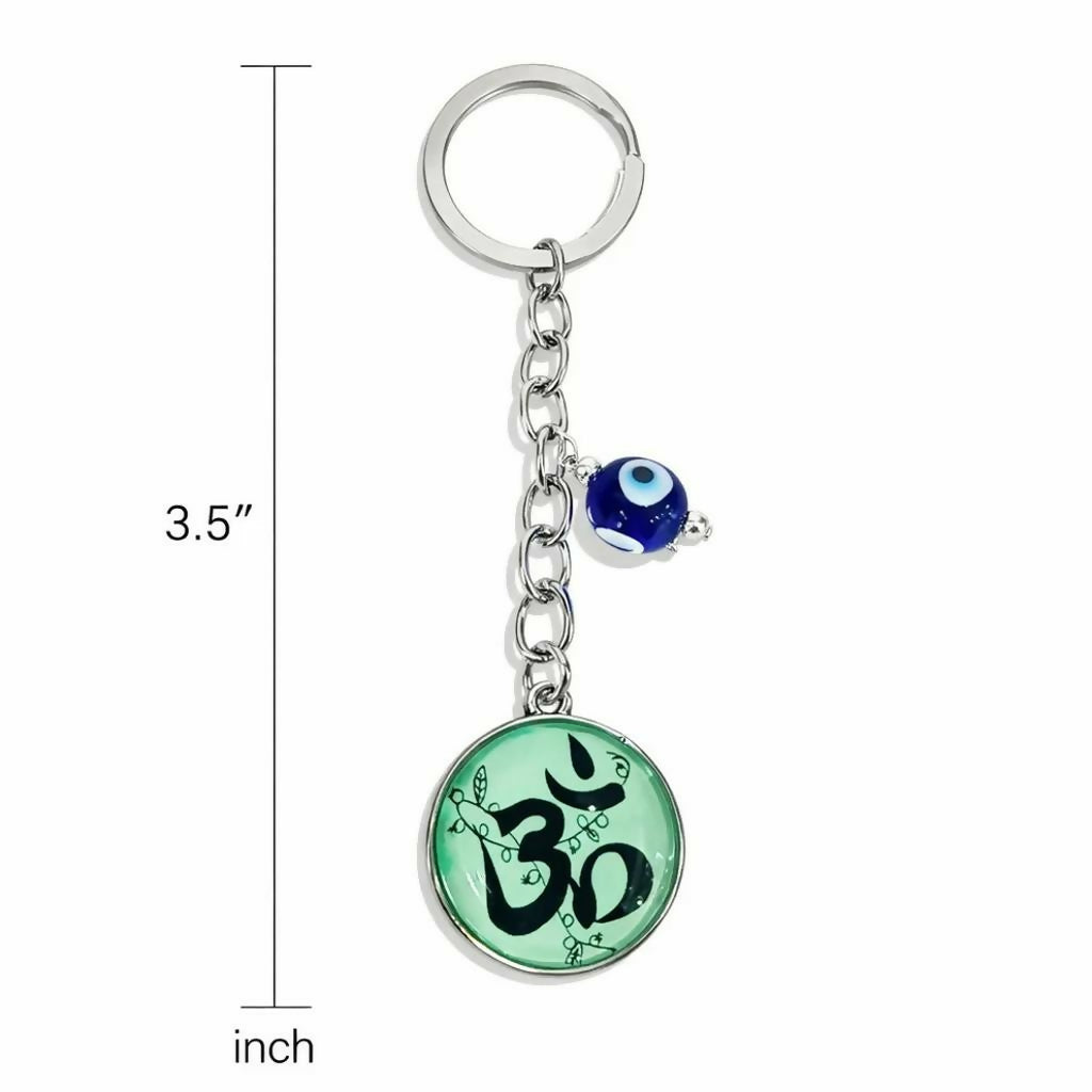 Om Symbol Keychain with Evil Eye Charm Metal Key Holder