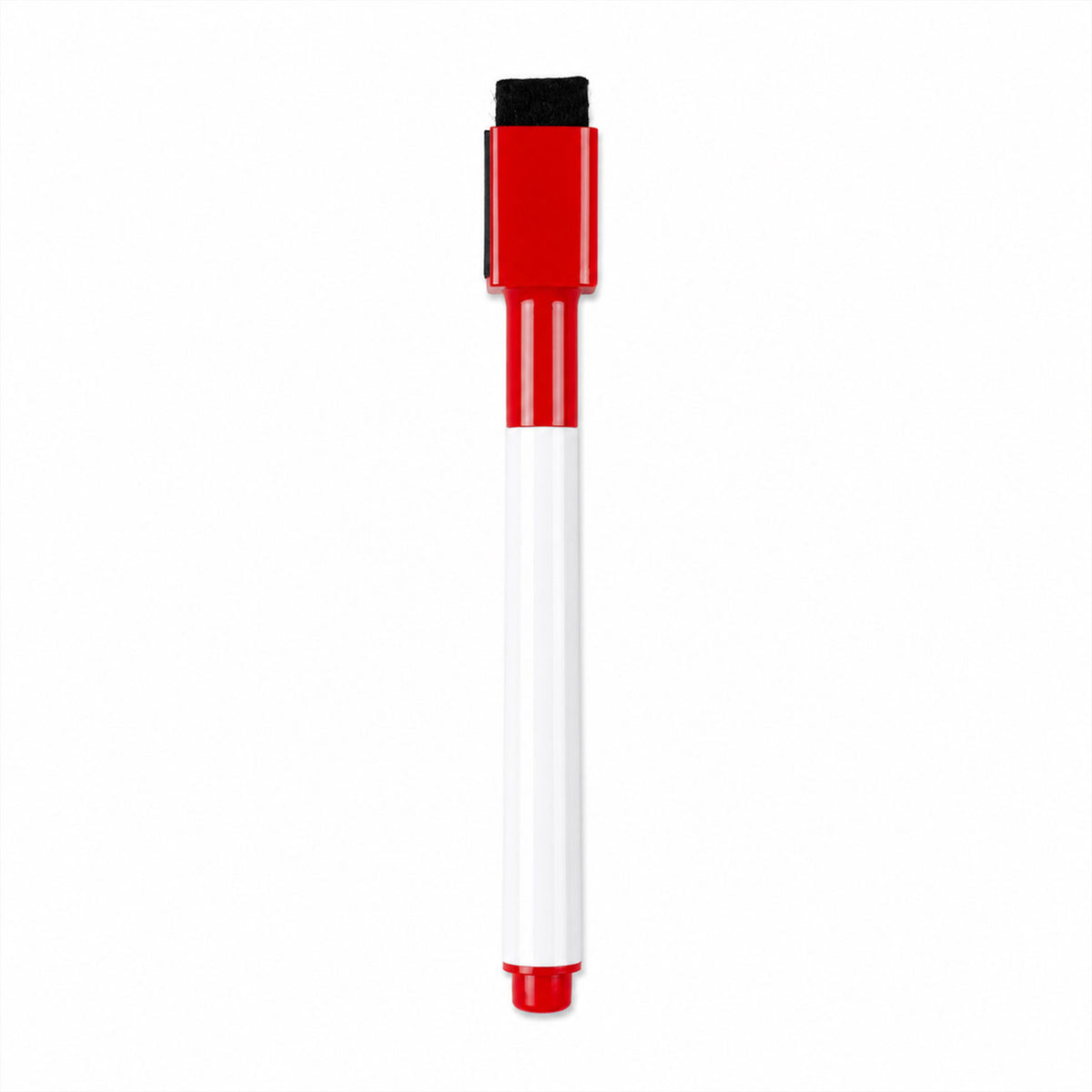 Red marker on whiteboard with eraser cap for quick mistakes correction