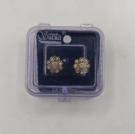 Dainty Gold Plated AD Floral Stud Earrings for Women & girls