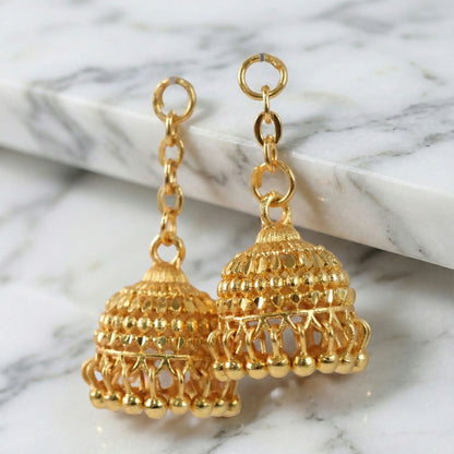 Classic Gold-Plated Jhumka with Layered Dome and Bead Detailing