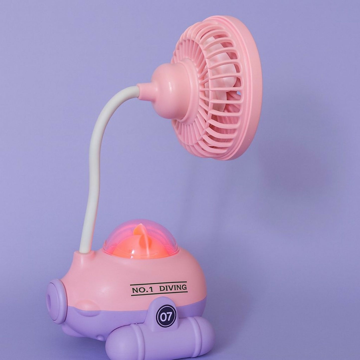Cute Pink Cartoon Desk Fan with LED Night Light & Pencil Sharpener for Kids