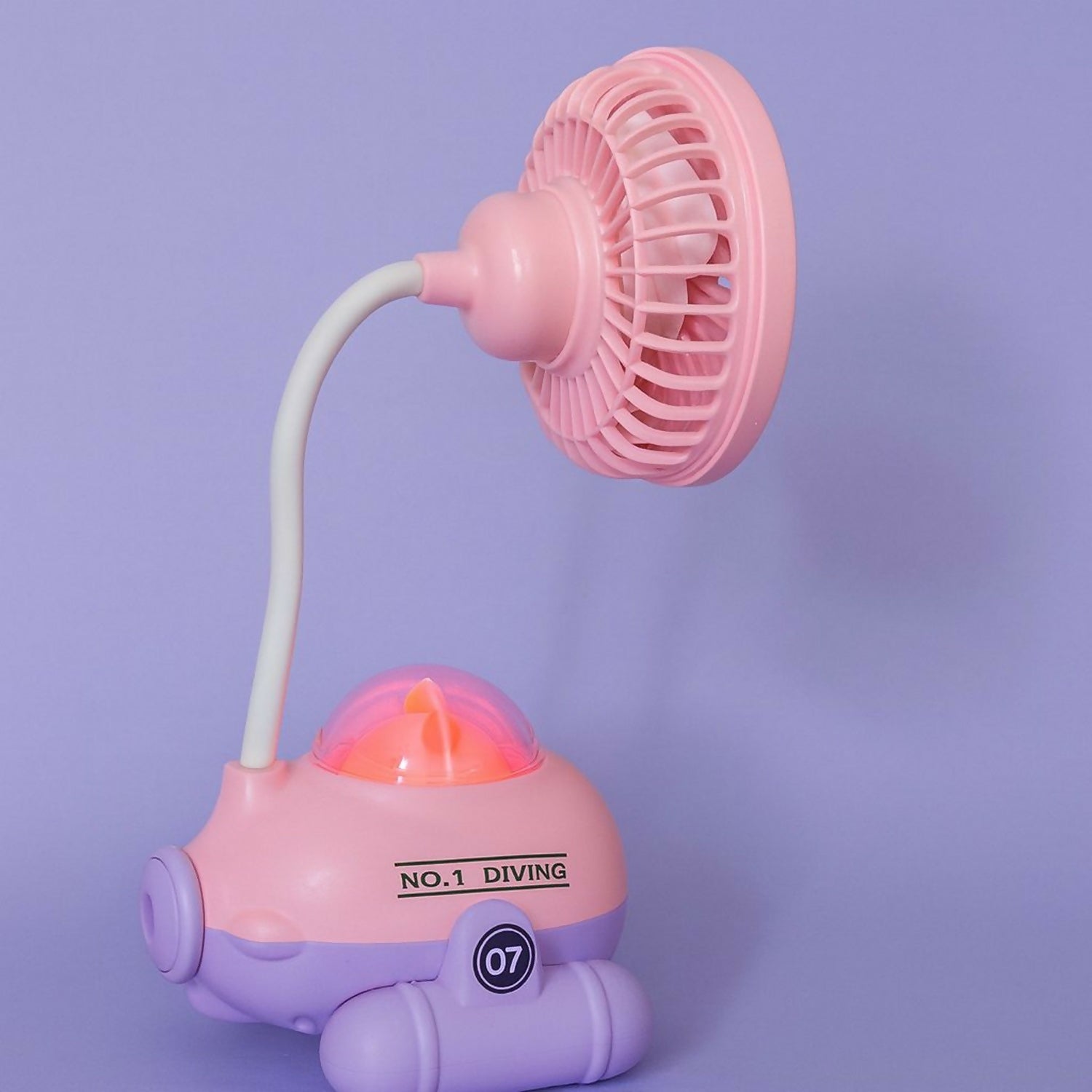 Cute Pink Cartoon Desk Fan with LED Night Light & Pencil Sharpener for Kids